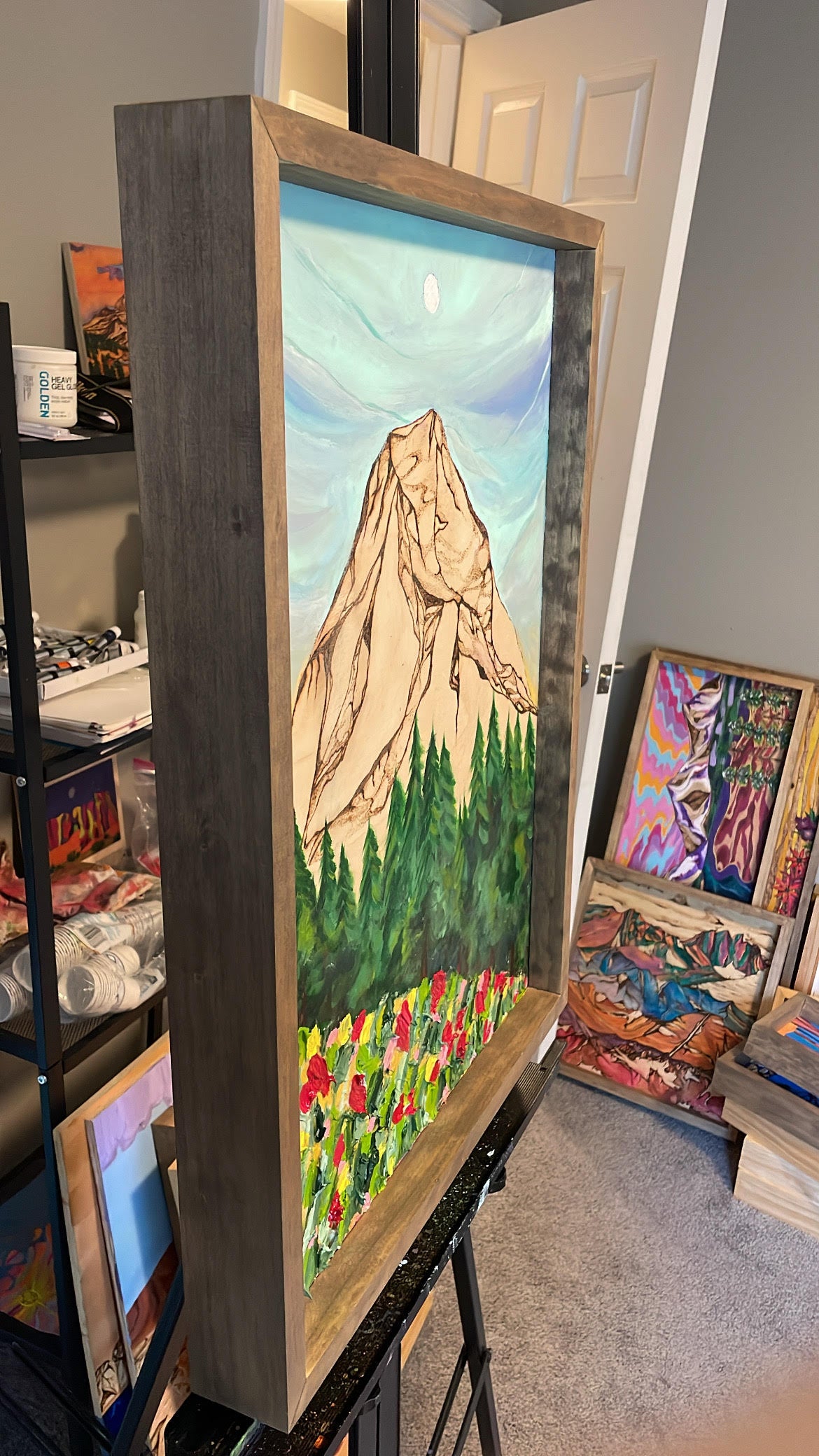 "Mt Rainier Wildflowers" Original Wood Burn Painting