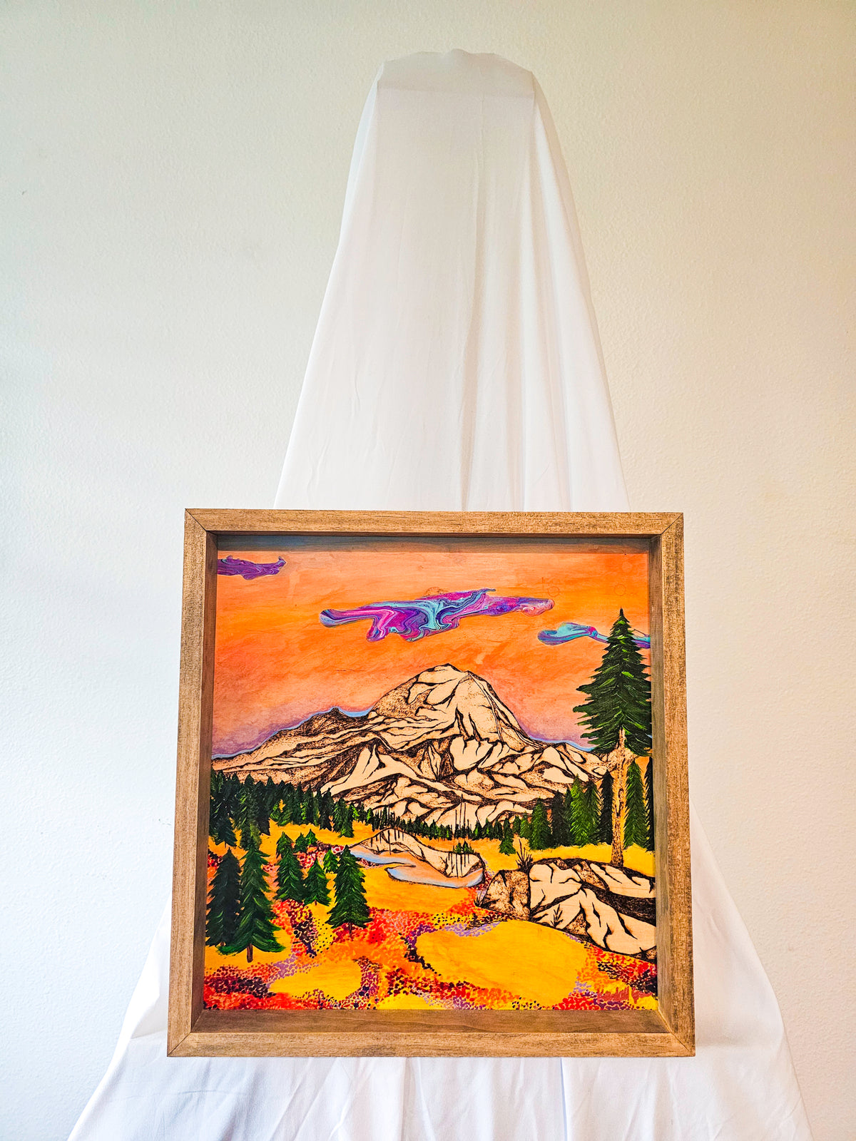 "Among the Wildflowers" Original Wood Burn Painting