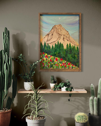"Mt Rainier Wildflowers" Original Wood Burn Painting